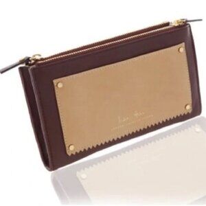NEW India Hicks Burgundy & Cream Takeout 3 Section Leather Gold Hardware Wallet
